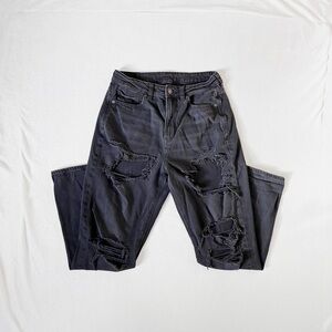 American Eagle Outfitters Black Ripped Distressed Baggy Mom Jean, Size 6 (Small)